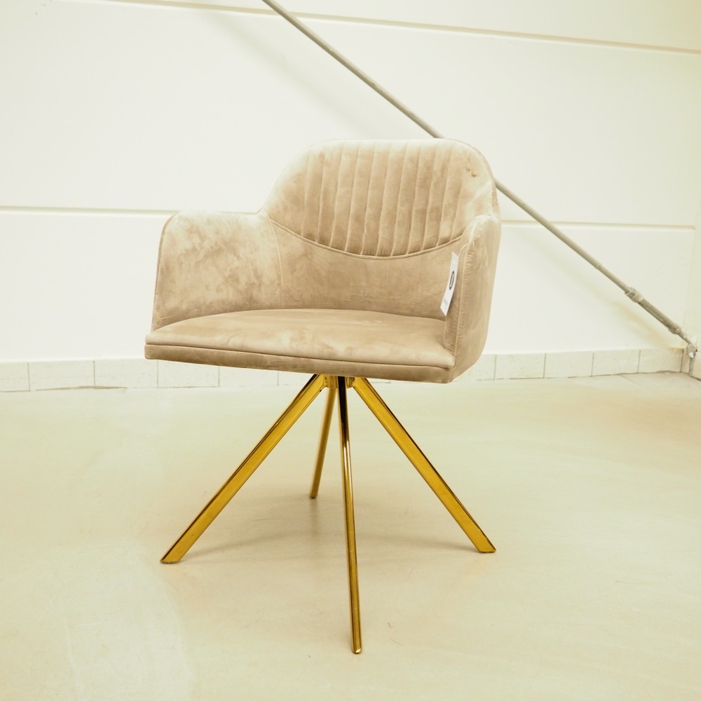 Samt-Armlehnstuhl Stuhl Levy grau-beige gold