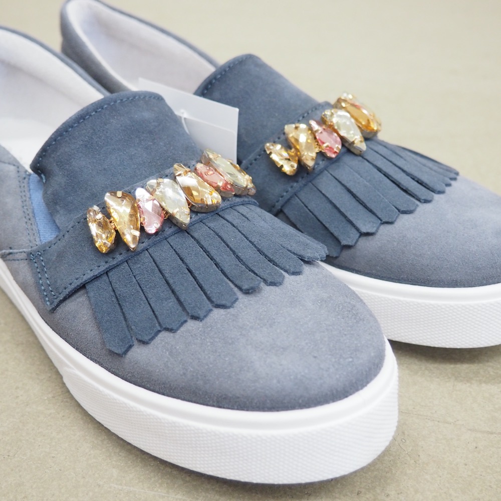 Slipper blau Gr. 40 Schmucksteine Blau Rauleder