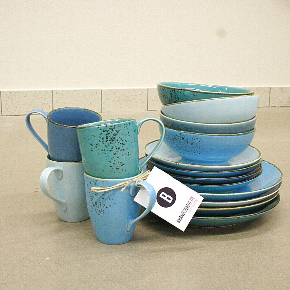 CREATABLE Geschirr Set 16-tlg. Viva blau 4 Personen Steingut