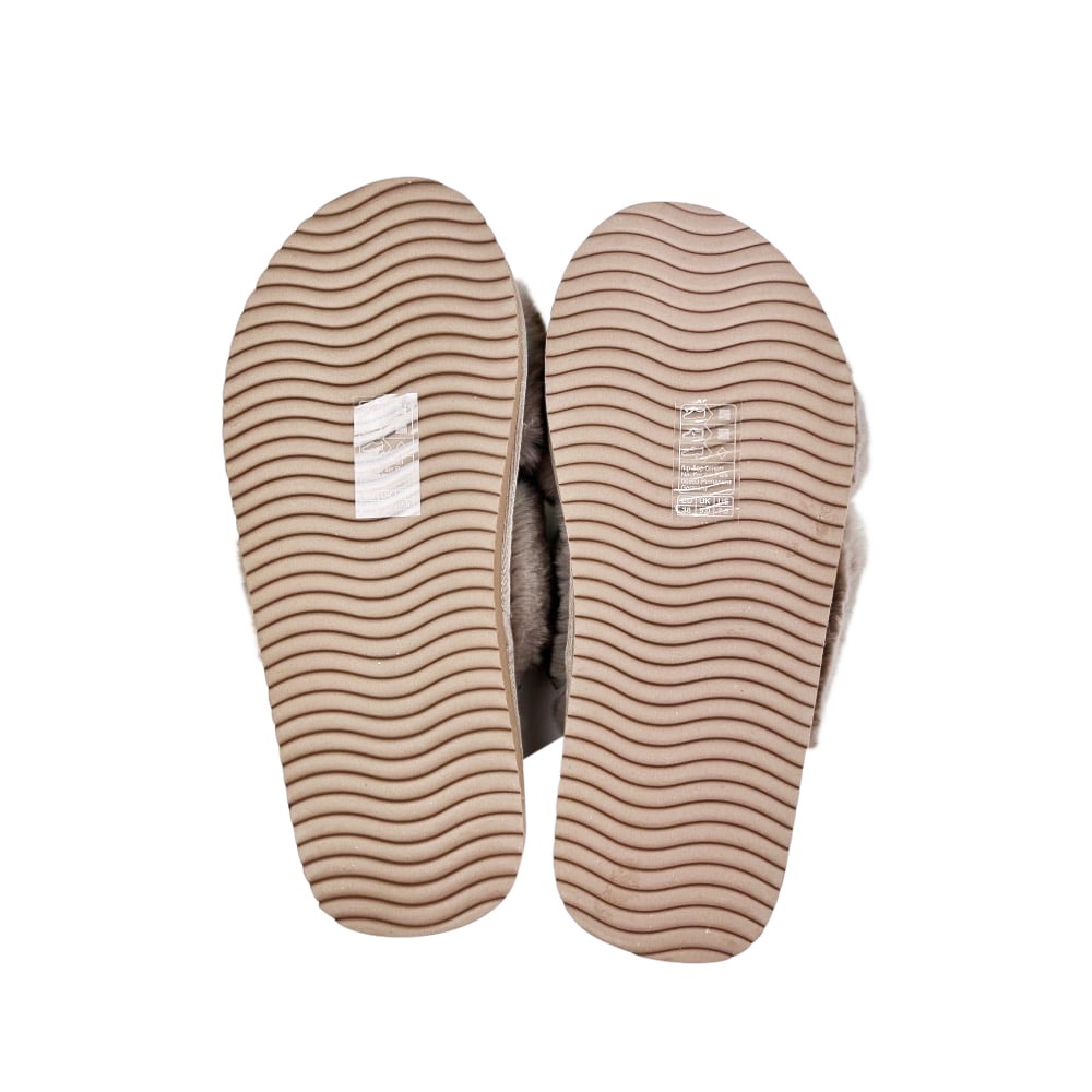 Pantoletten Cross Fur 2 Größe 38 kuschelig warm weich Taupe