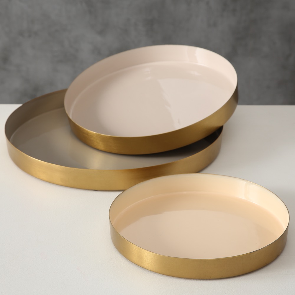 Deko-Tablett Ayra 3 tlg. Eisen rund Taupe Braun Gold Durchm. 22-31 cm