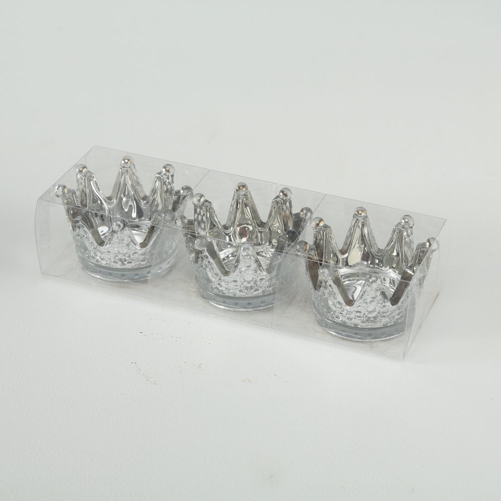 3x Teelichthalter Crown Kronen  3-tlg. Farbmix H 5 cm, B 8 cm Krone