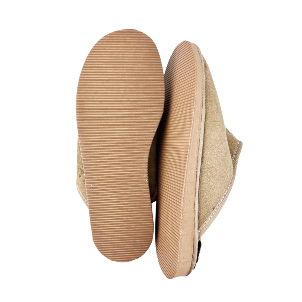 Herren Pantoffels Camel 44 Schafwolle Braun