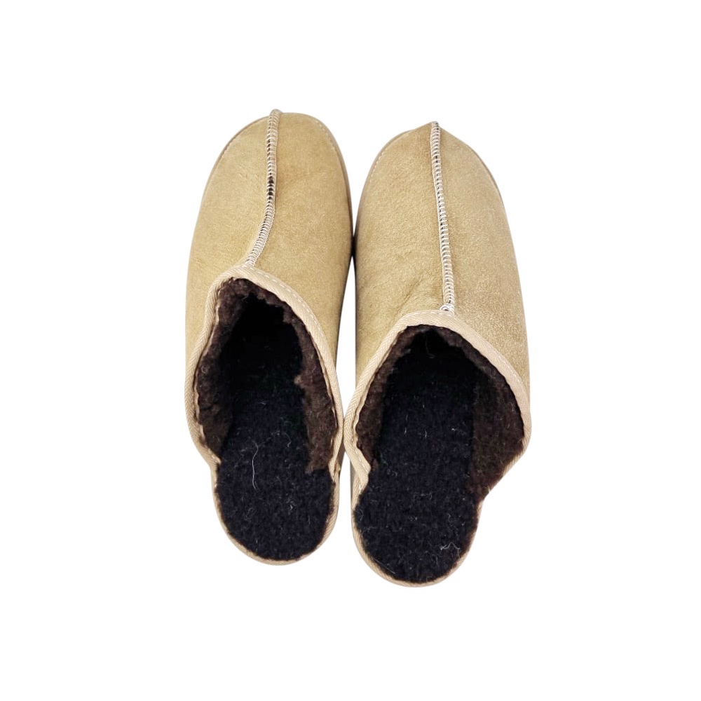 Herren Pantoffels Camel 44 Schafwolle Braun