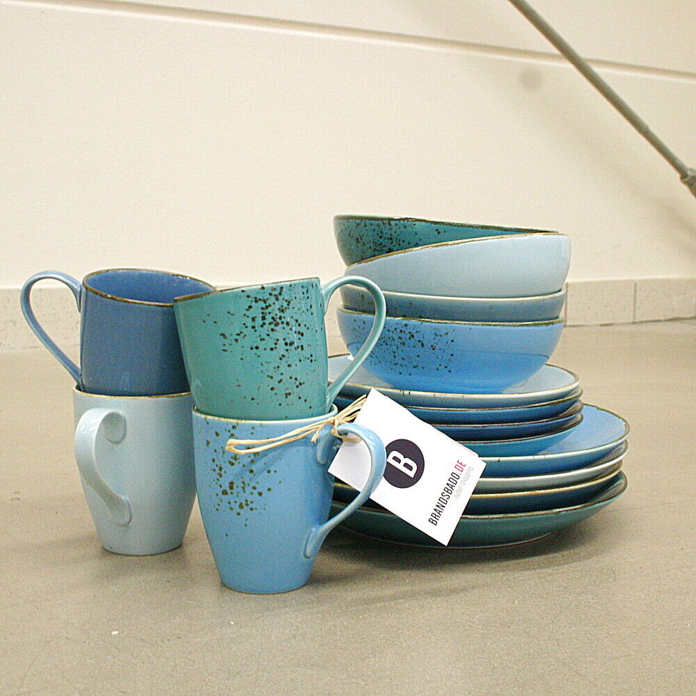 CREATABLE Geschirr Set 16-tlg. Viva blau 4 Personen Steingut