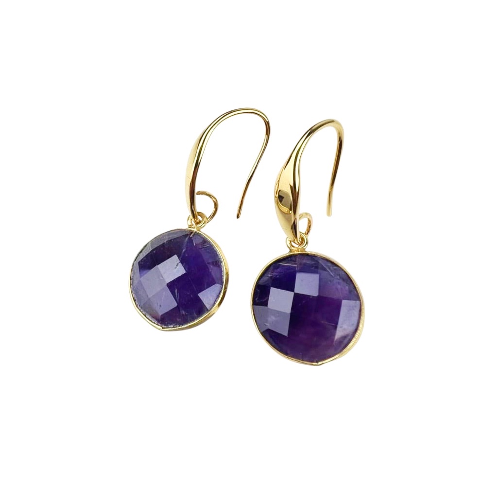 Handgefertigte Ohrringe Kira mit Amethyst vergoldet Lila L 3 cm