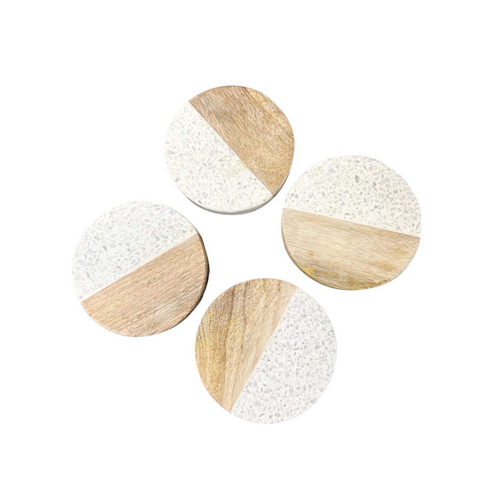 4x Untersetzer Augustine Terrazzo/Mangoholz Natur Weiß ca. Ø 10 x 2 cm