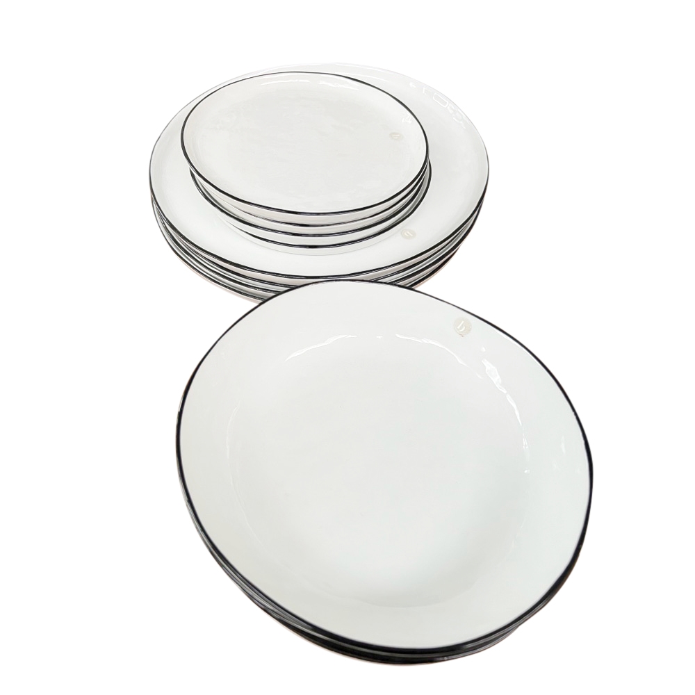Geschirr-Set Salt schwarzer Rand 4 Personen (12-tlg.) Handmade