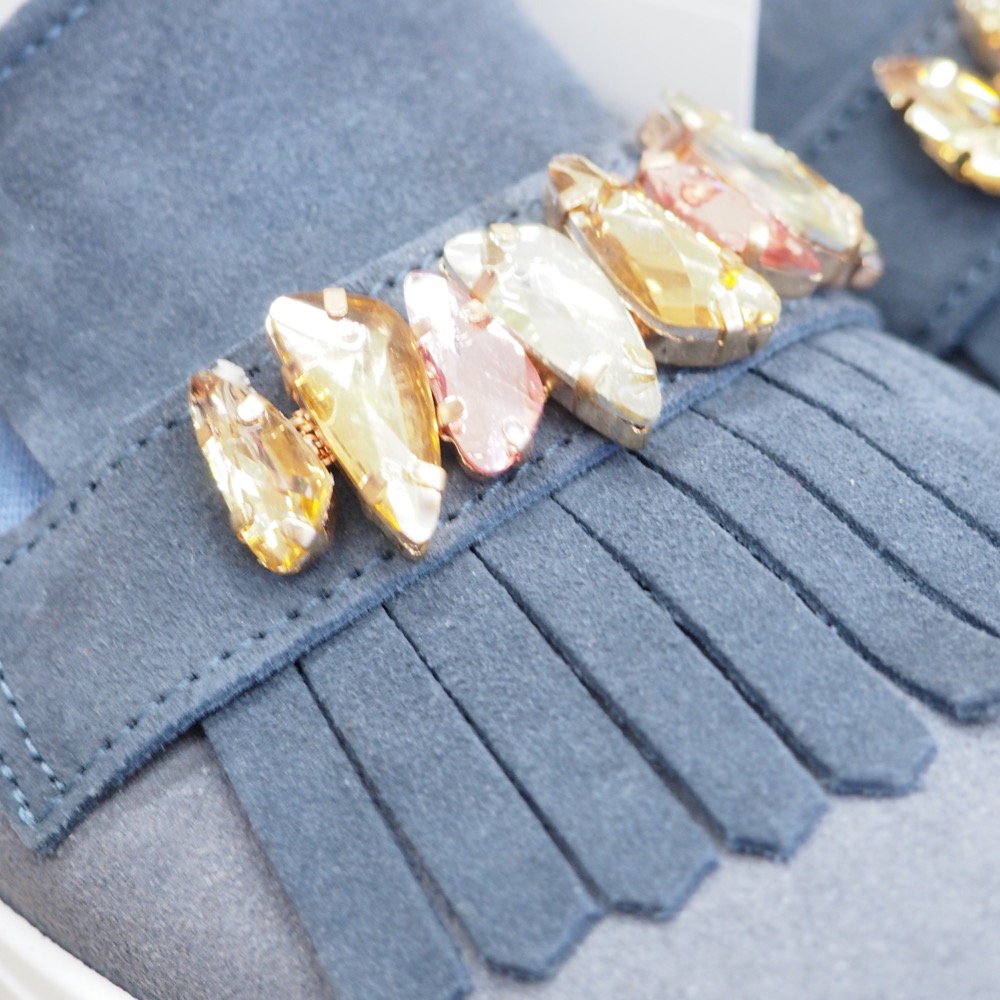 Slipper blau Gr. 40 Schmucksteine Blau Rauleder
