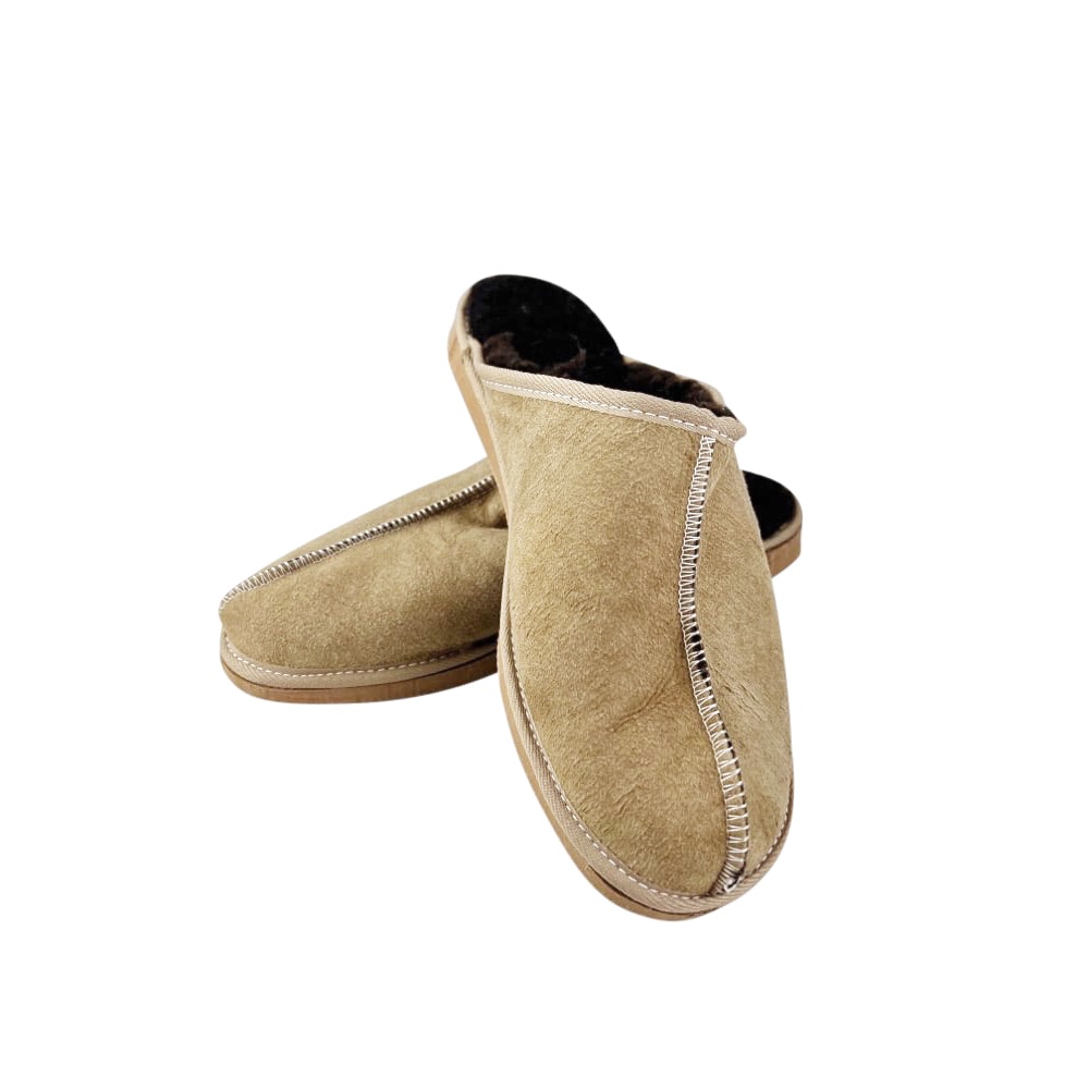 Herren Pantoffels Camel 44 Schafwolle Braun