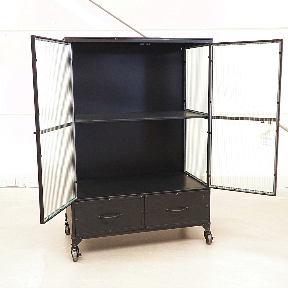 Metall-Rollschrank Titus Industrial-Look Glas B72xT37xH105cm