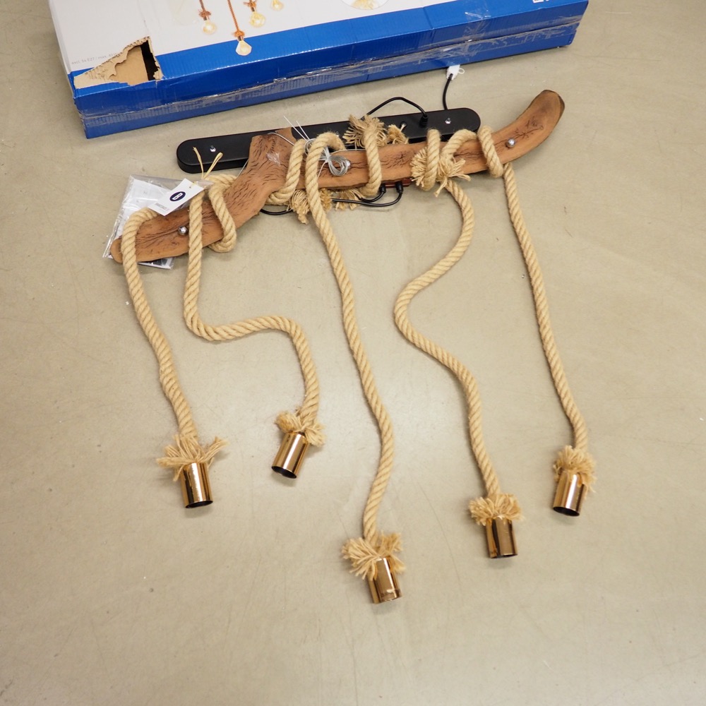 5flammige Hängeleuchte Rope Jute Seil Holz B/H 100/100 cm T 12 cm