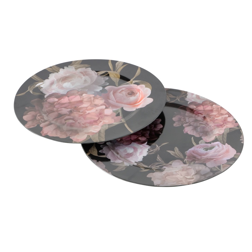1x Platzteller Bloom Blumenmuster sort. Ø 33 cm rund Kunststoff bunt