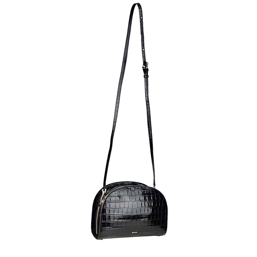 Handgefertigte Leder-Schultertasche Moon Schwarz Krokodiloptik