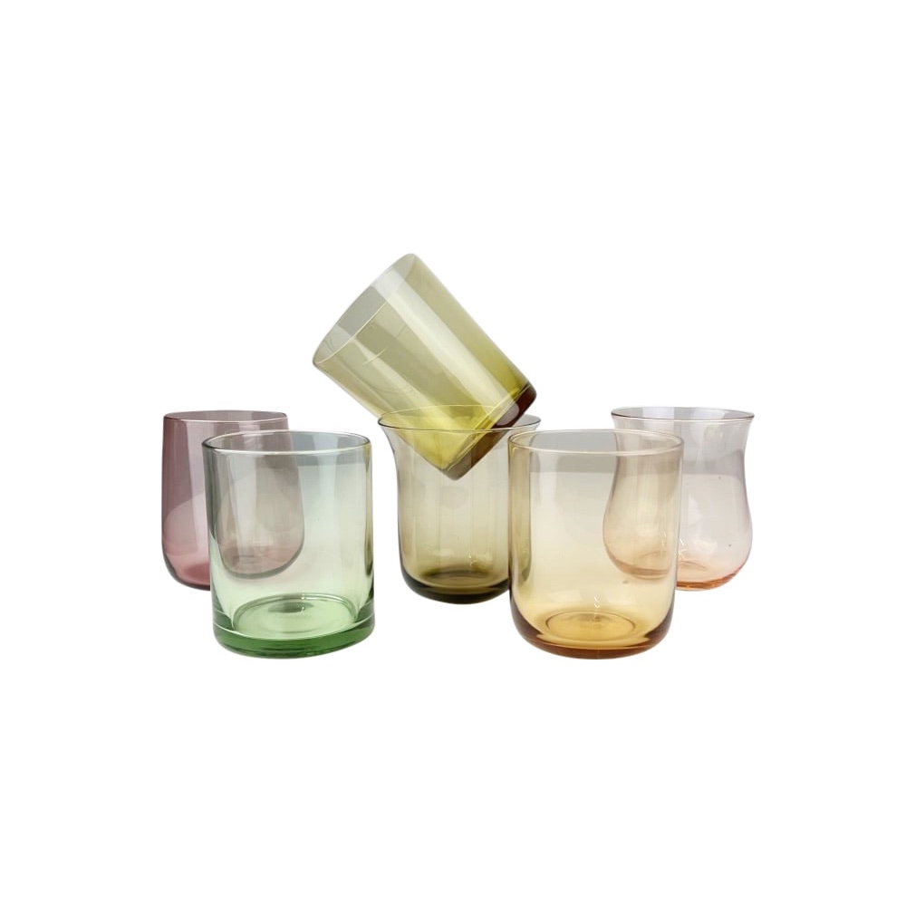 6 Mundgeblasene Wassergläser unterschiedliche Farben & Formen