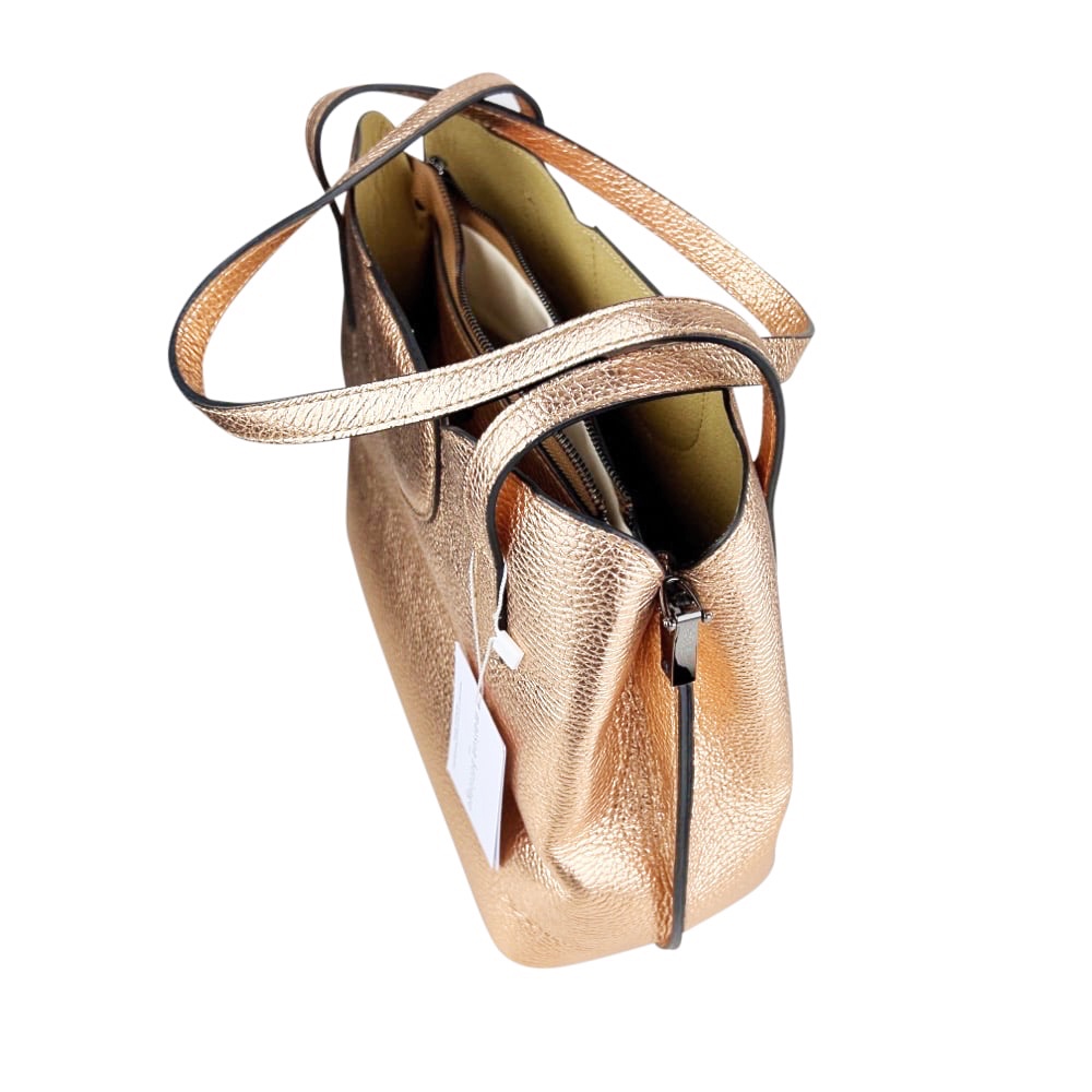 Handgefertigte Leder-Schultertasche Rama Rose Metallic