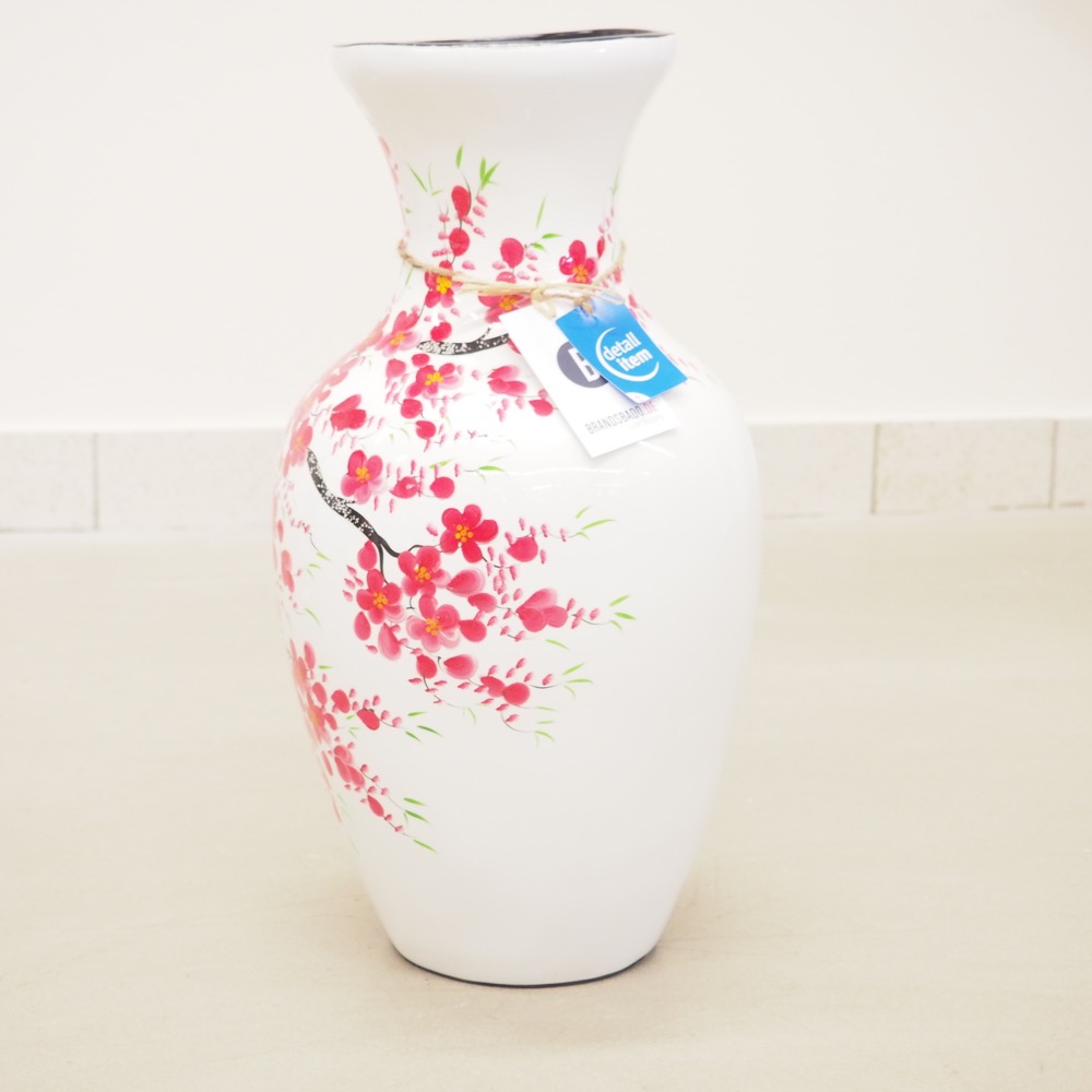 Bodenvase weiss rot Blumen Asia H 48 cm Deko-Objekt Vase