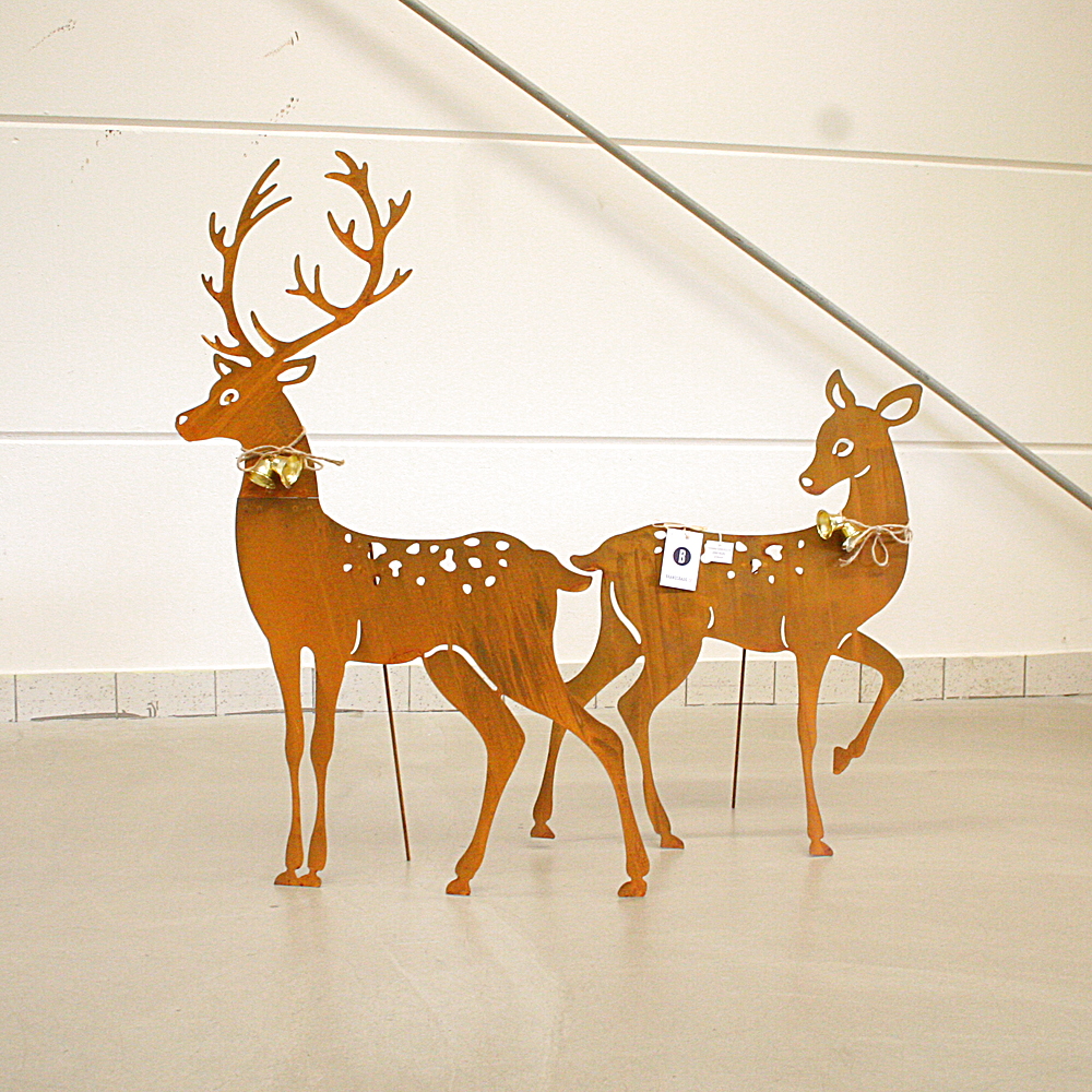 Deko Figuren 2-tlg. XXL Hirsch Paar Rost Look ca. 73 /100 cm hoch