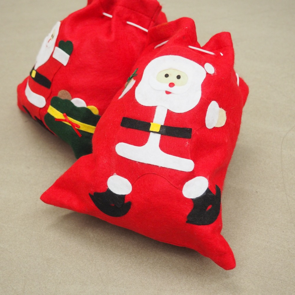 Weihnachtsbeutel Filz 2-tlg.Happy Santa mit Zugband je ca. 23 x 26 cm