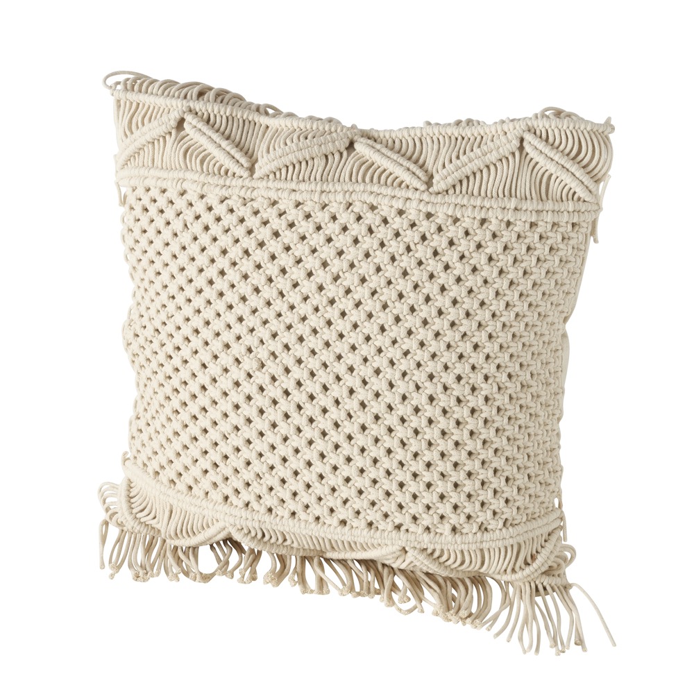 1x Deko-Kissen Makrie 2sort. 45x45cm Boho Cremeweiß Materialmix