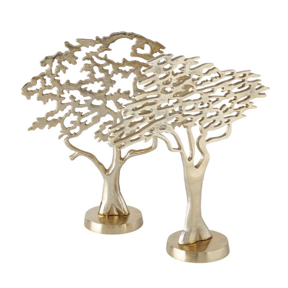1x Dekoaufsteller Nuffay 2 sort. Baum H 32cm Aluminium gold