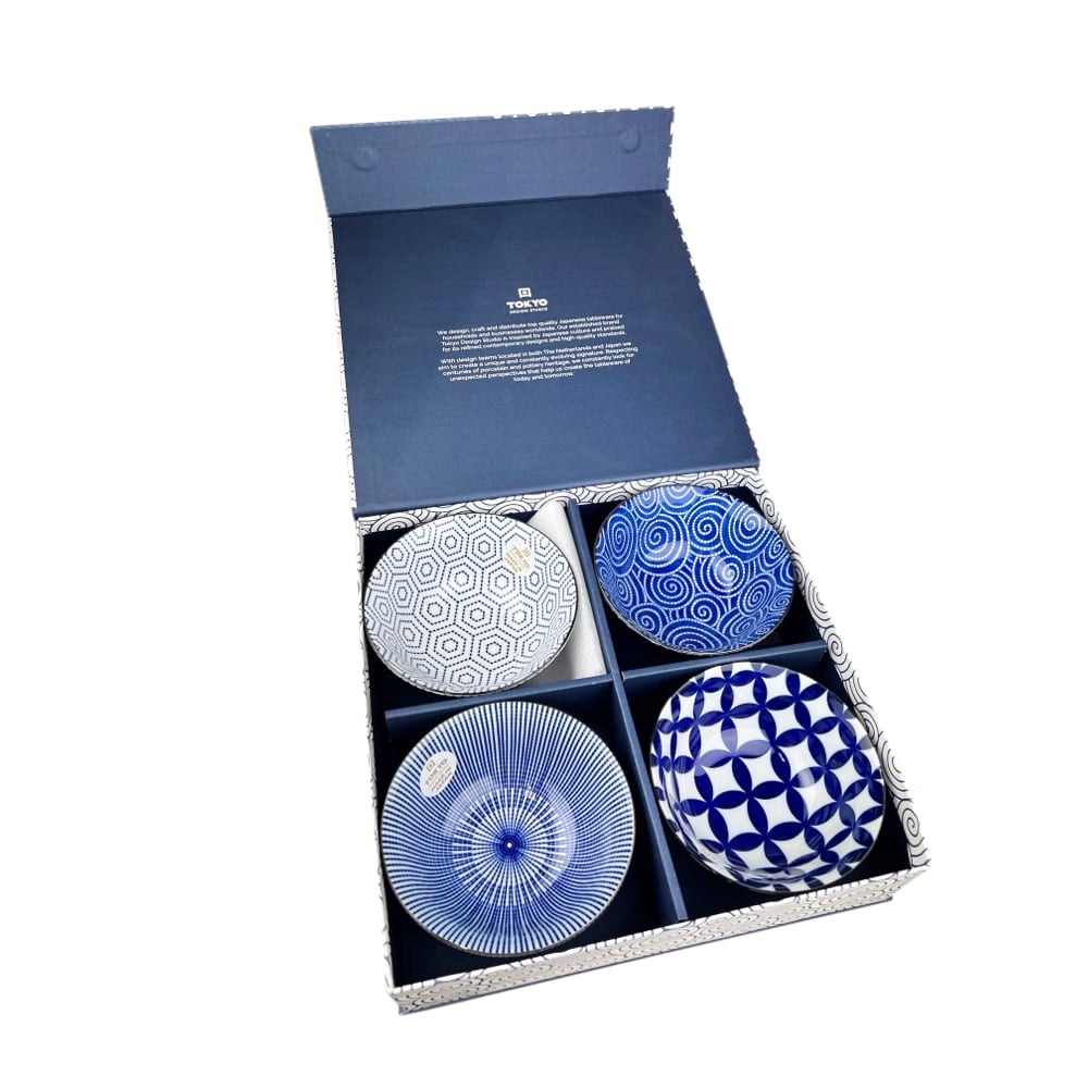 4-tlg. Müslischalen-Set Kotobuki Blau Weiß Rund