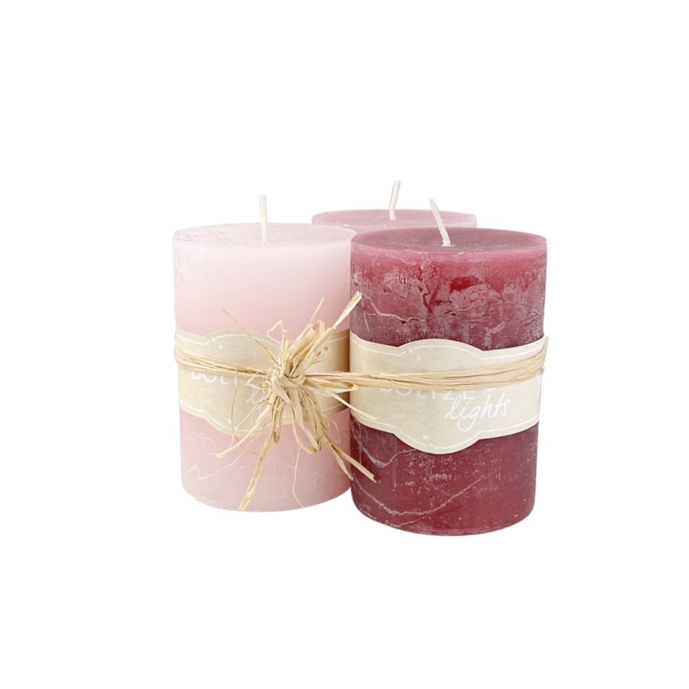 Blockkerzen Basic 3er-Set Ø 7 cm H 10 cm Rosatöne Rose Wachs