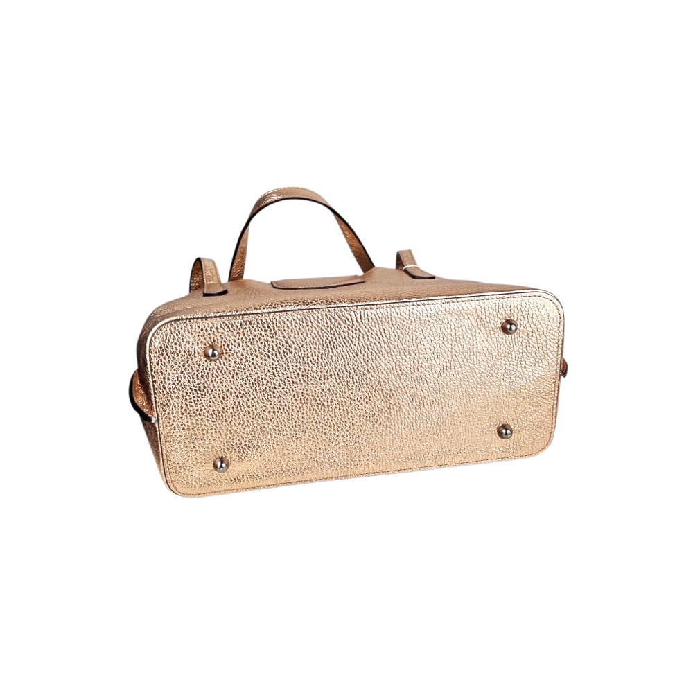 Handgefertigte Leder-Schultertasche Rama Rose Metallic