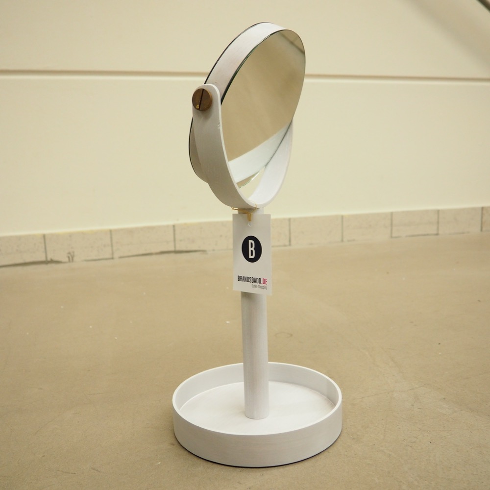 Handgefertigter Eichenholz-Kosmetikspiegel Magnify weiß Ø/H 20/45cm