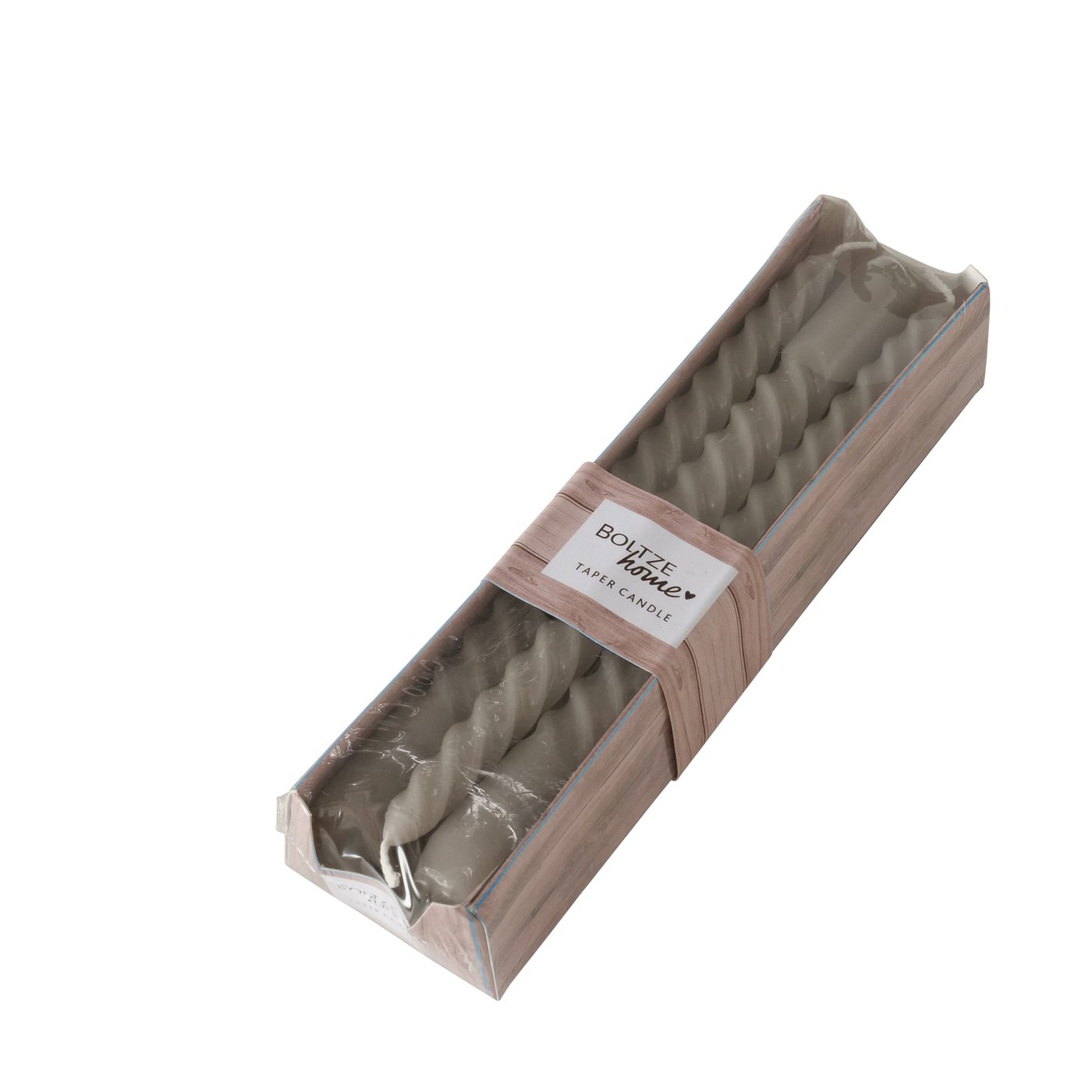 6x Stabkerze Twisto 20x2cm Paraffinwachs Matt Taupe Deko