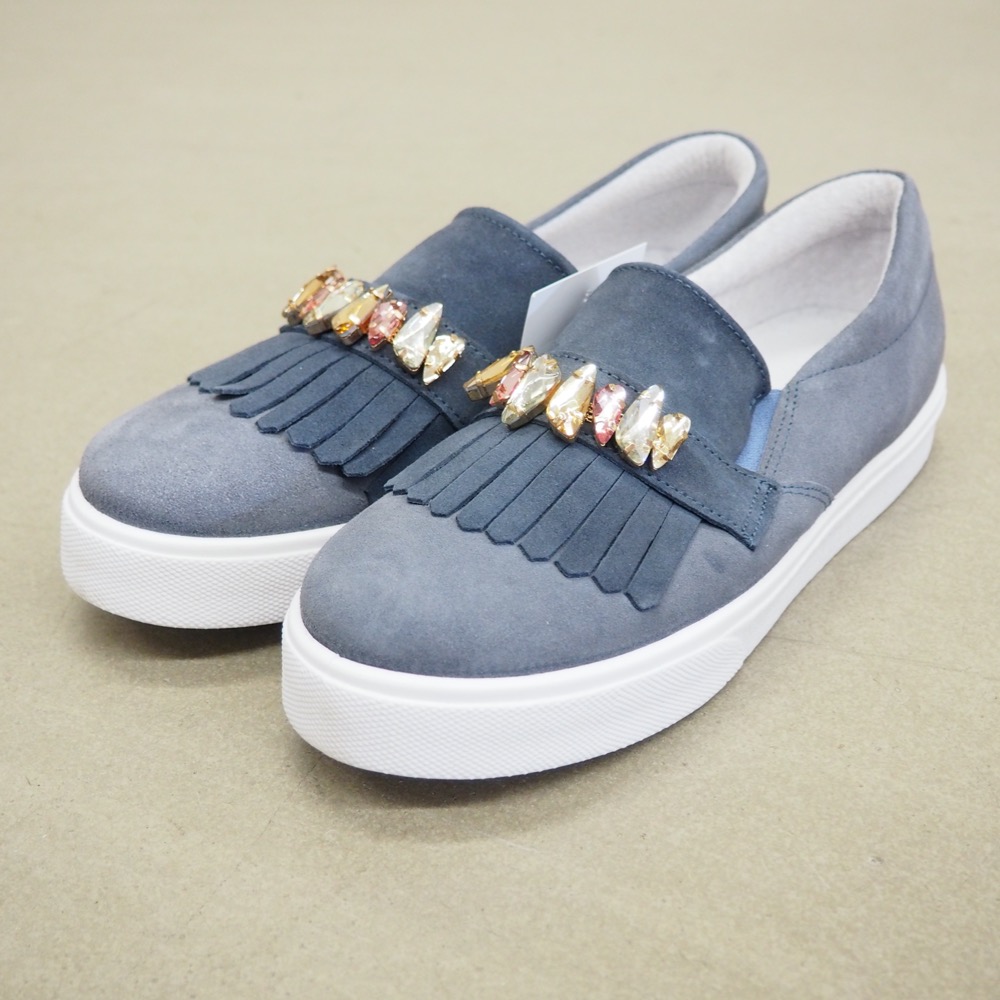 Slipper blau Gr. 40 Schmucksteine Blau Rauleder
