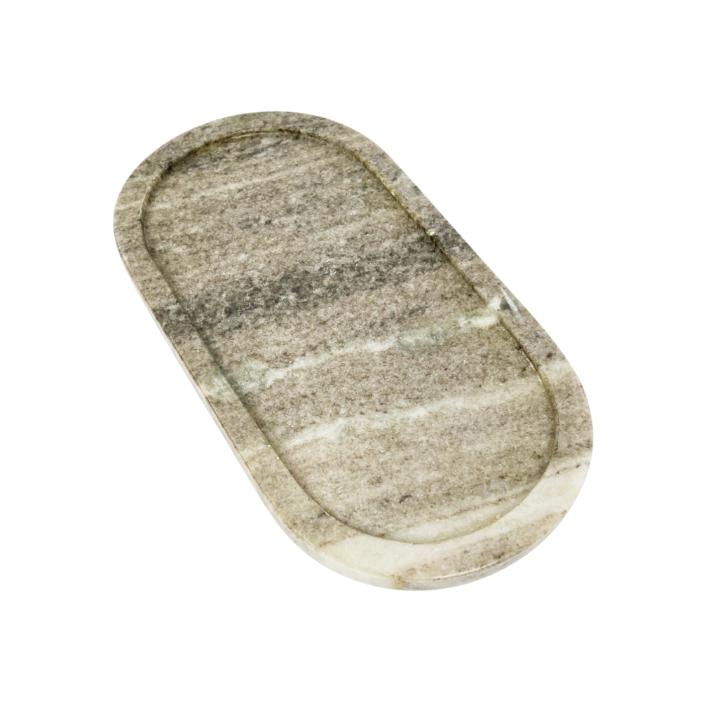 Deko-Tablett Oval aus Marmor Beige