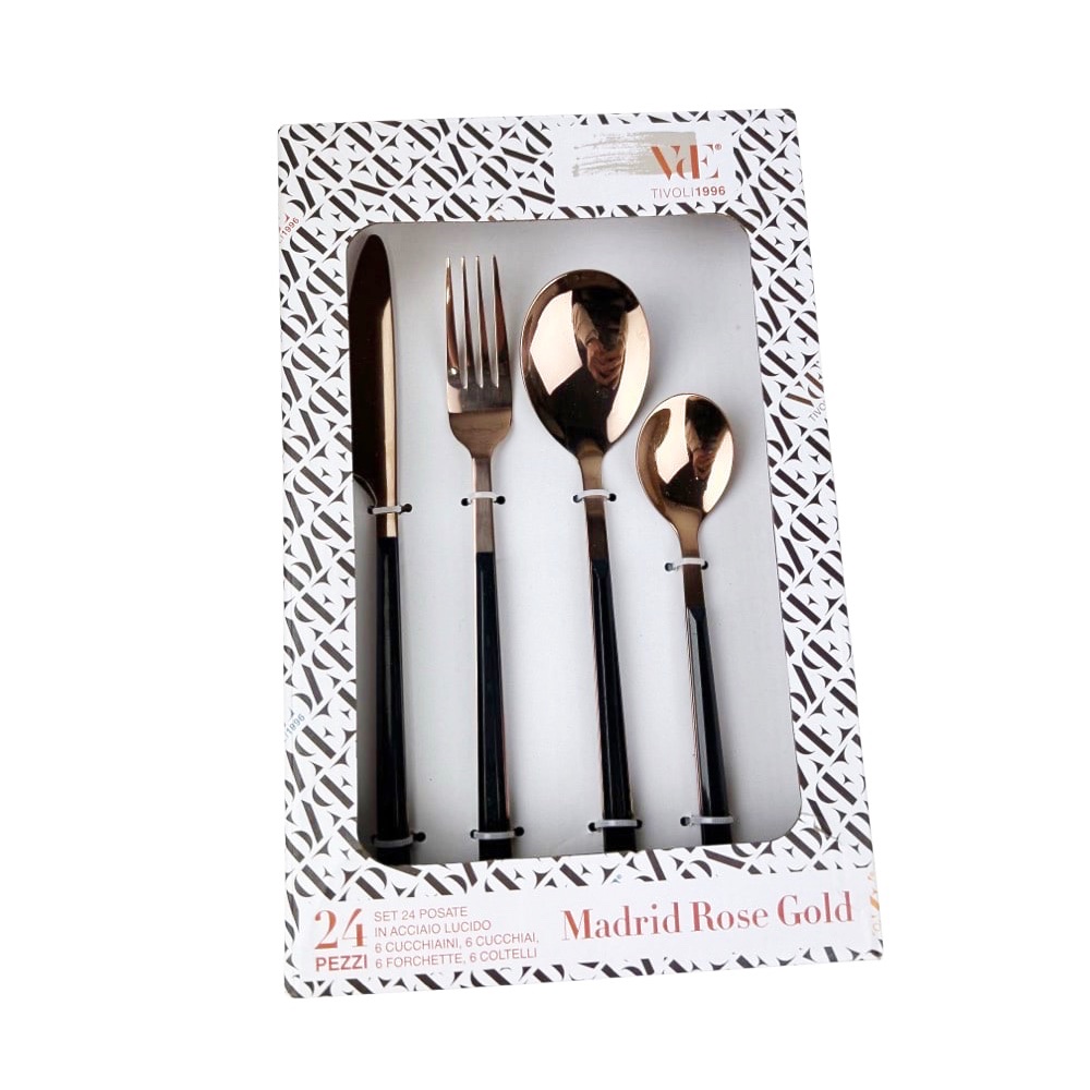 Besteck-Set Madrid 24-tlg. Schwarz Rose Edelstahl