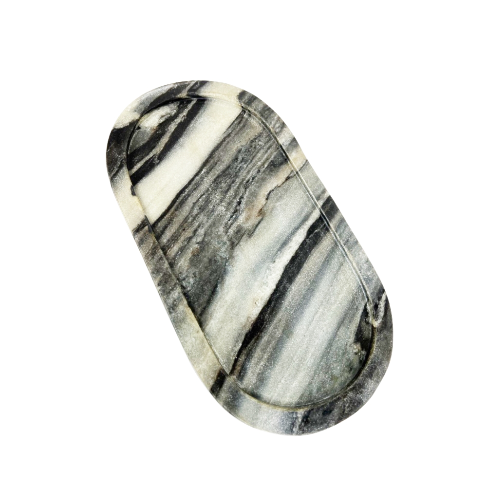 Deko-Tablett Oval Marmor Schwarz-Grau halbrund