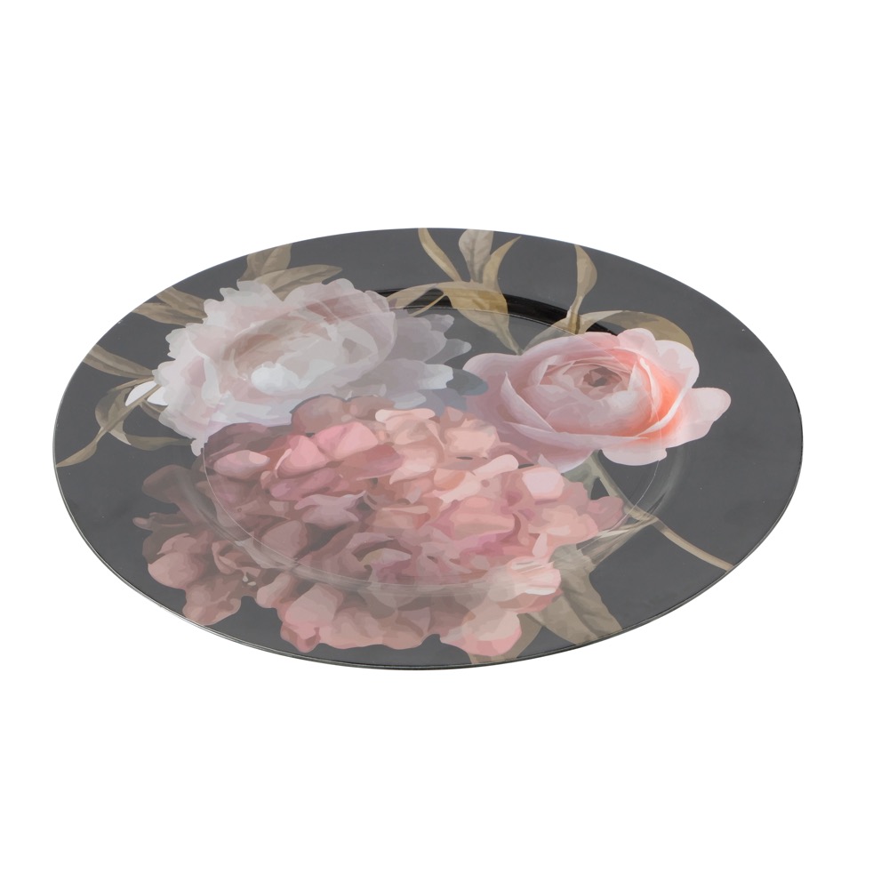 1x Platzteller Bloom Blumenmuster sort. Ø 33 cm rund Kunststoff bunt