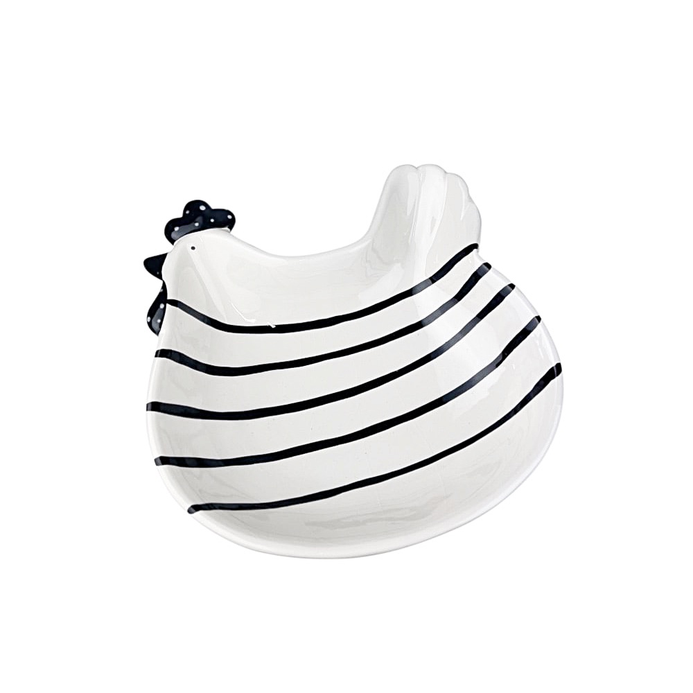 Deko-Schale Chicken Schwarz Weiß Steingut 22cm Küche