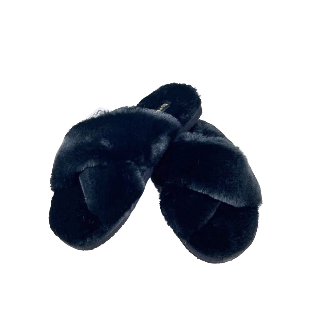 Pantoletten Cross Fur 2 Gr. 42 Schwarz Weich Kuschelig