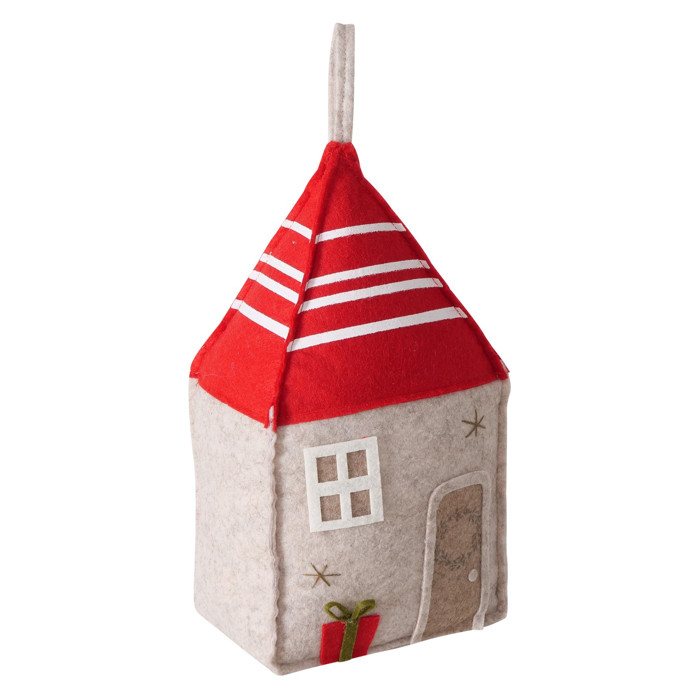 1x Türstopper Haus 31x10 cm Polyester-Filz Rot Grau Beige XMAS