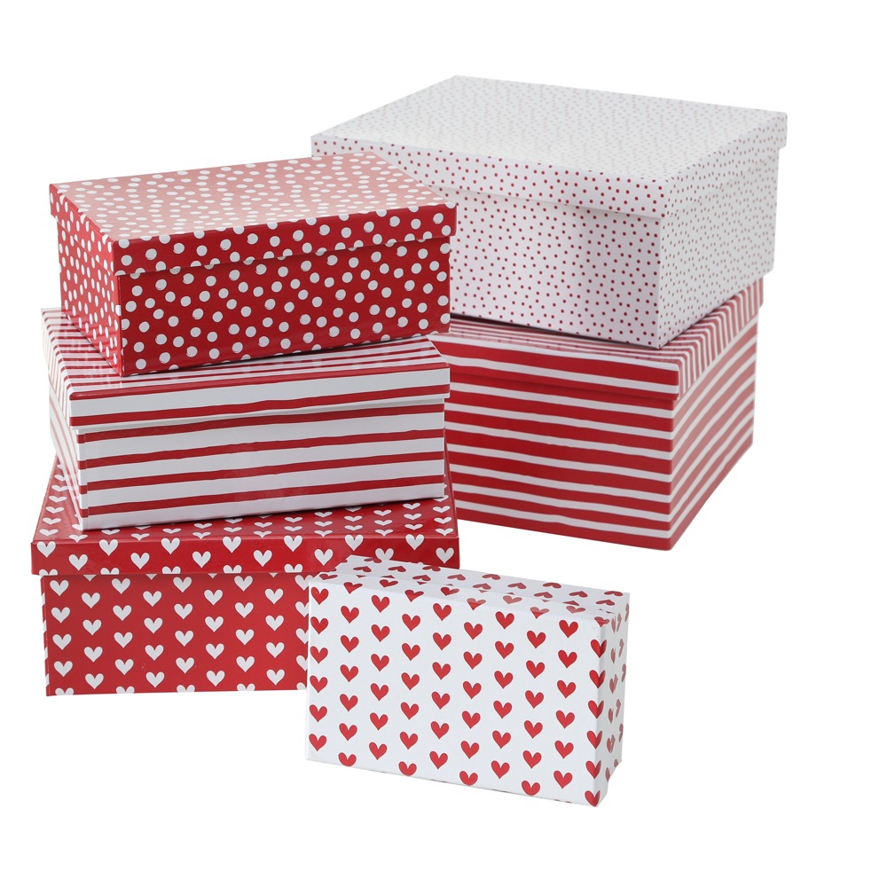 Geschenkbox-Set Lola 6tlg. Rechteck H 6,5-14cm Papier Gepunktet Gestreift