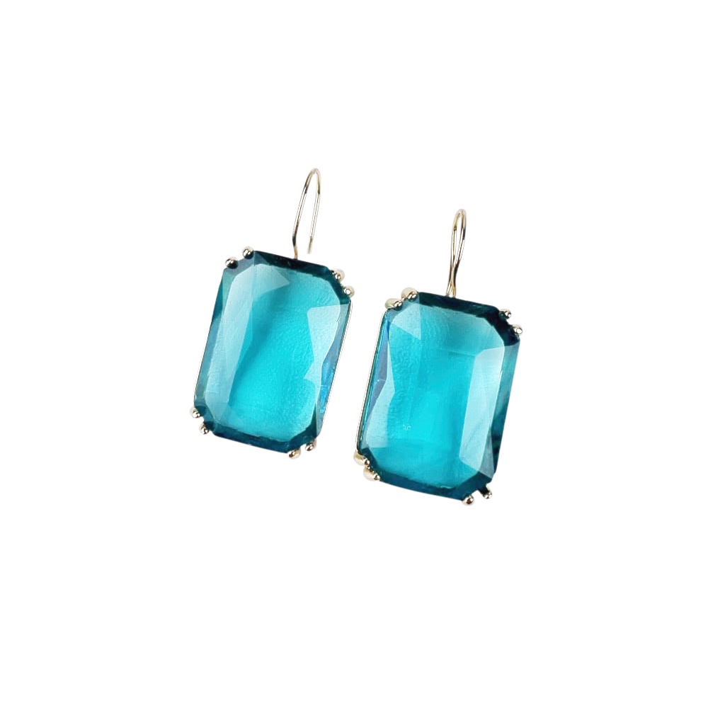Handgefertigte Ohrringe Noa Blautopas vergoldet 4.2x2cm