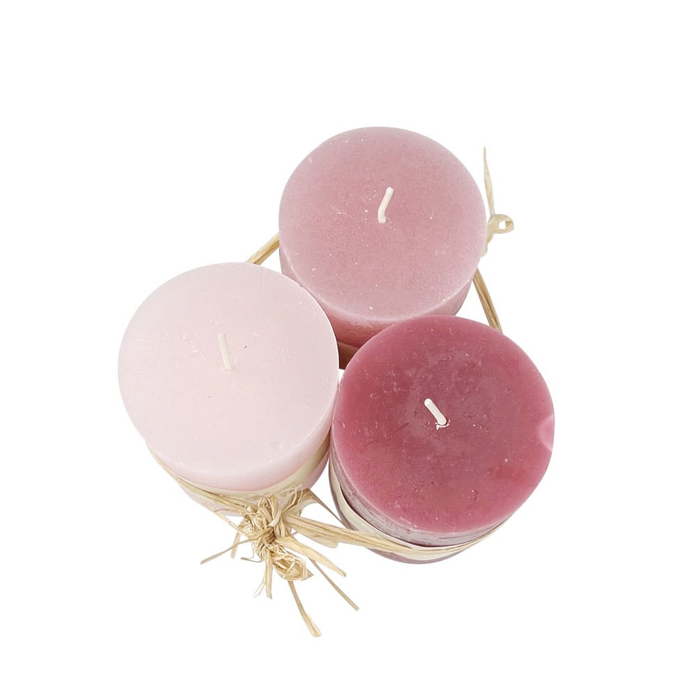 Blockkerzen Basic 3er-Set Ø 7 cm H 10 cm Rosatöne Rose Wachs