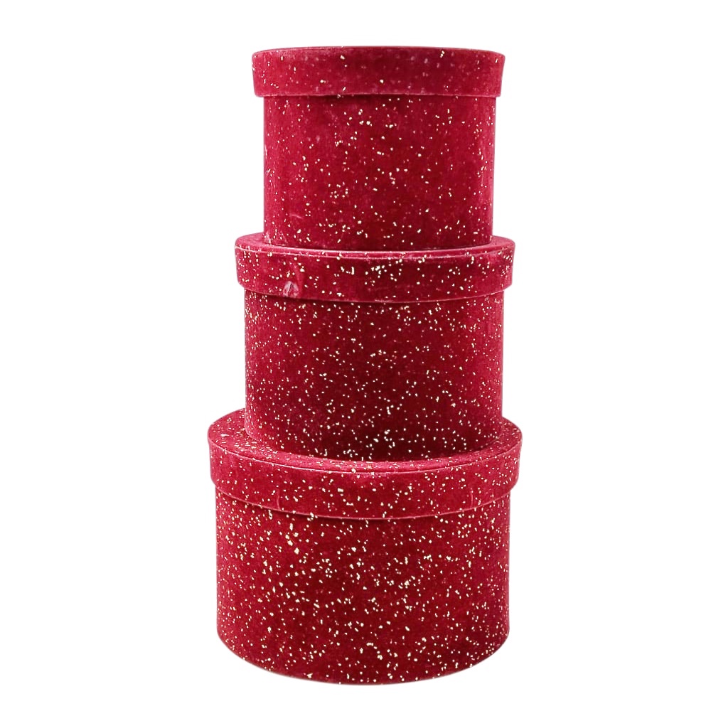 Geschenkboxen-Set Karo 3-tlg. burgundfarben Velvet XMAS