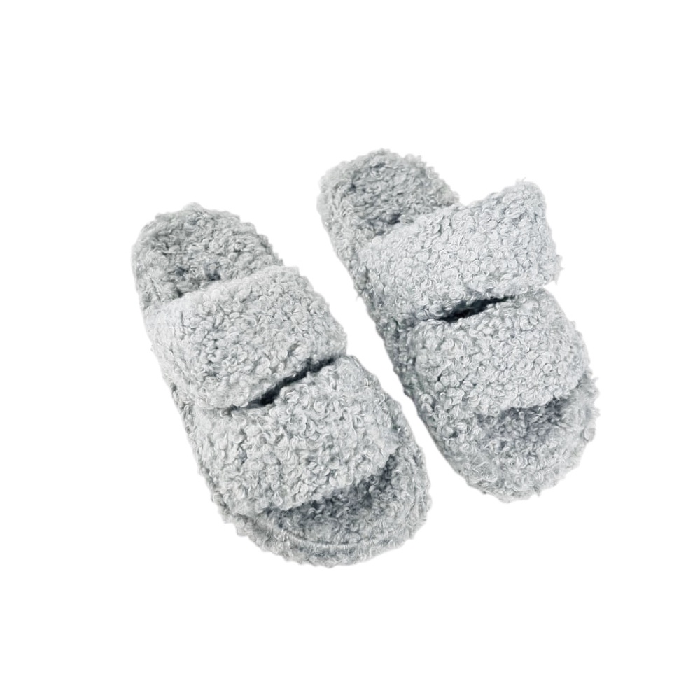 Pantoletten Double Strap Curly 38 grau kuschelig warm