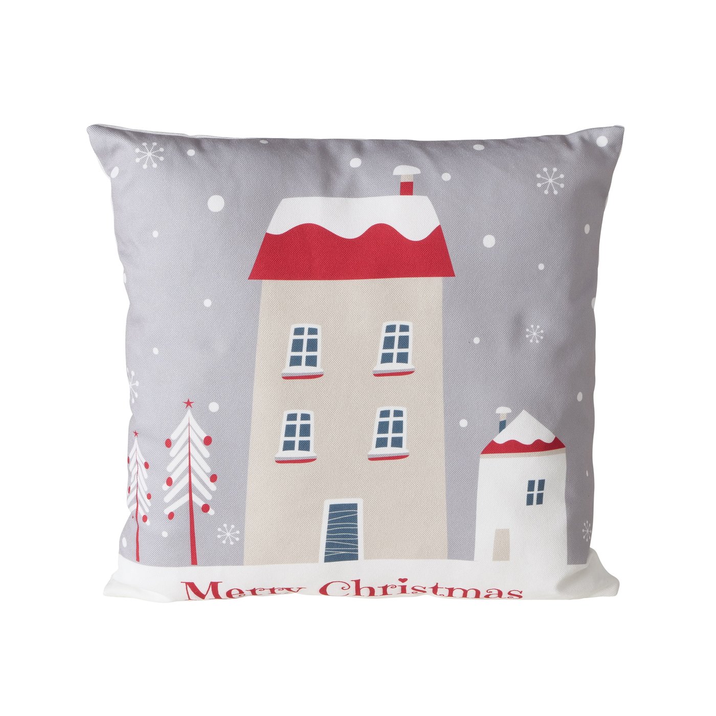 Kissen Polyester Haus Grau Rot Weiß 45x45cm XMAS