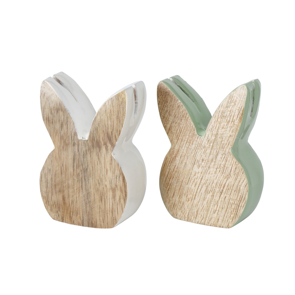 1x Memohalter Liloja  2sort. Hase H/B 7/2 cm Mango-Holz Grün Silber Weiß
