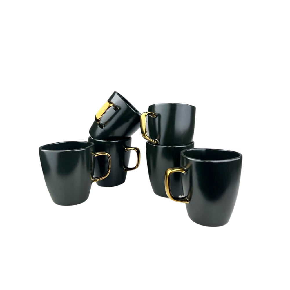 6 x handgefertigte Kaffeetassen Vibrations schwarz goldfarben