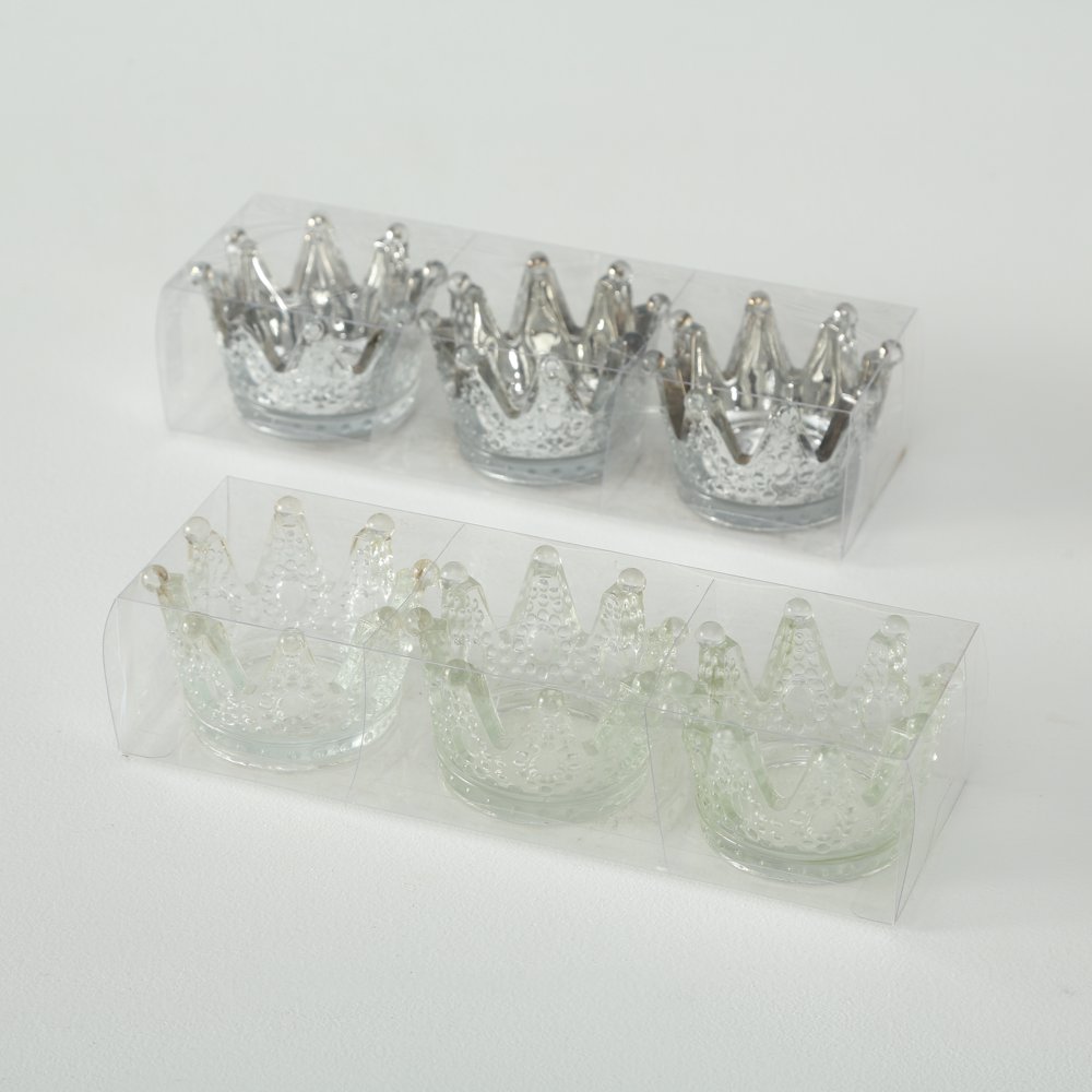 3x Teelichthalter Crown Kronen  3-tlg. Farbmix H 5 cm, B 8 cm Krone