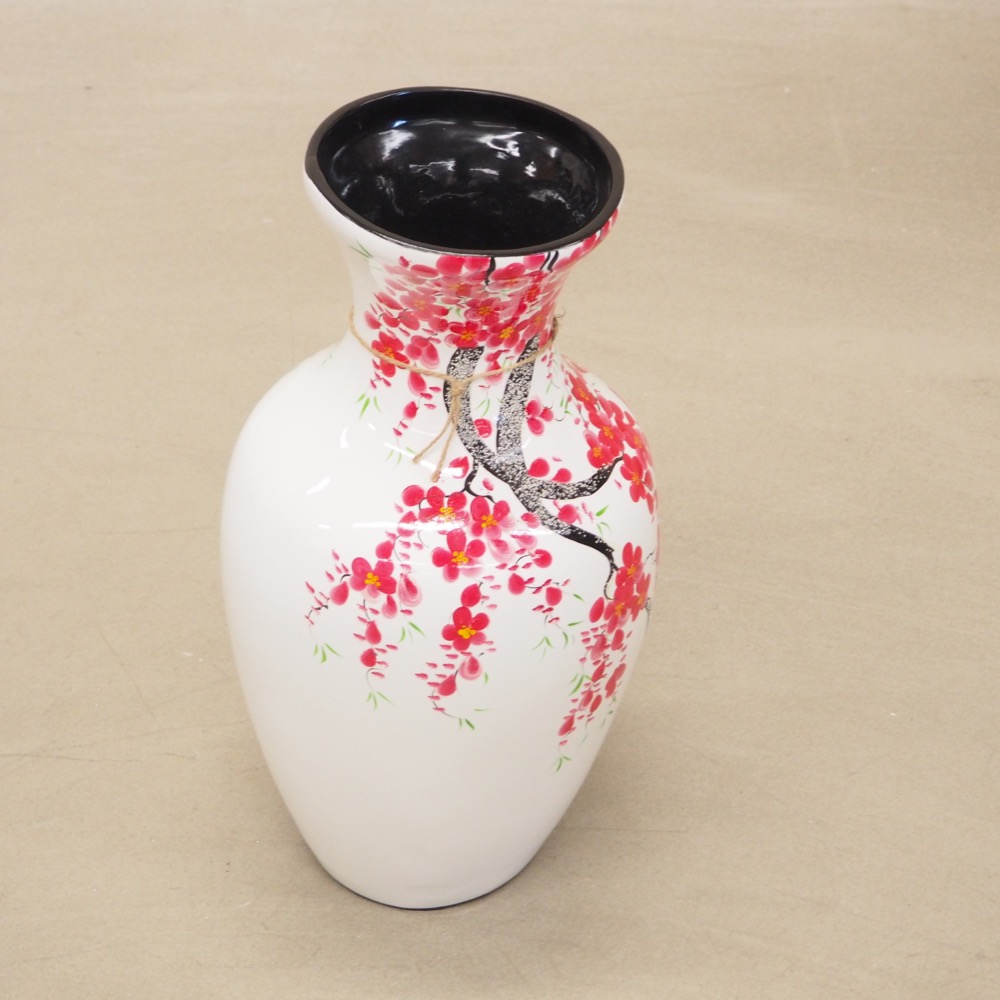 Bodenvase weiss rot Blumen Asia H 48 cm Deko-Objekt Vase