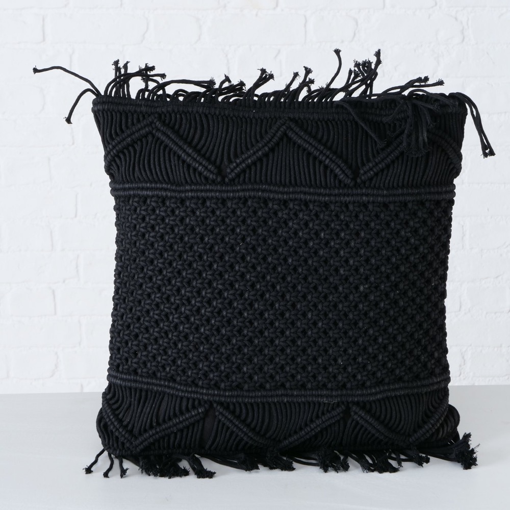 1x Deko-Kissen Makrie 2sort. 45x45cm Boho Schwarz Materialmix