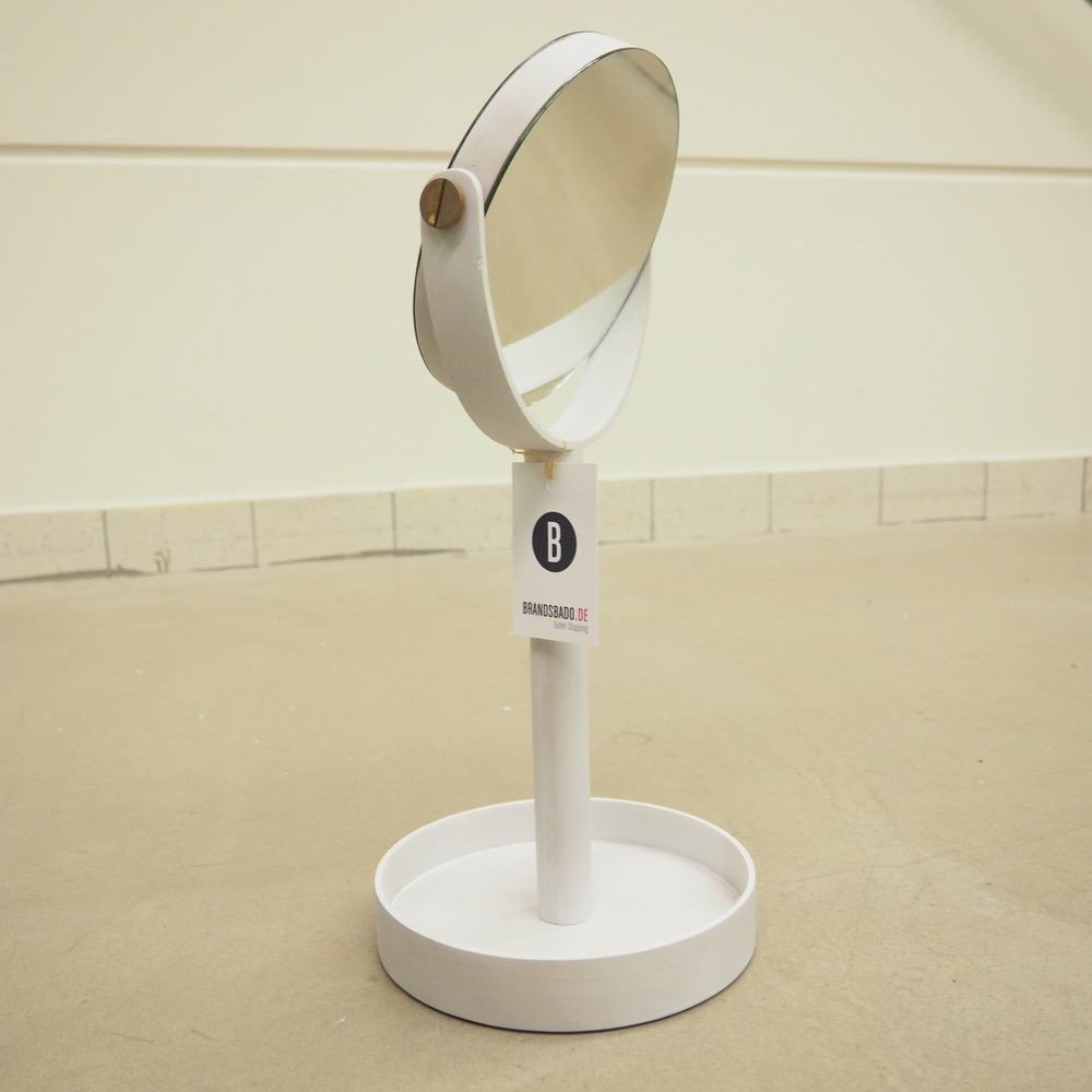 Handgefertigter Eichenholz-Kosmetikspiegel Magnify weiß Ø/H 20/45cm